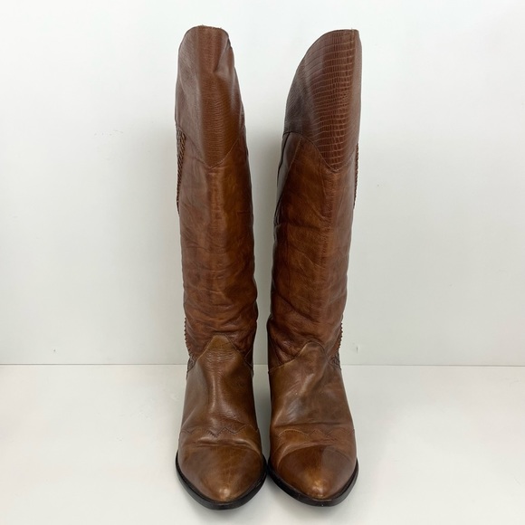 1st Edition Brown Woven Braided Leather Cowboy Boots Women’s Size 8 - Picture 1 of 15